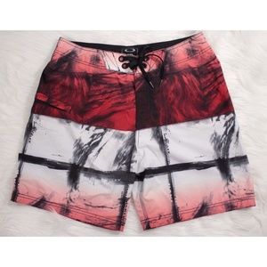 SOLD Oakley Board Shorts Mens 33 Red White Black